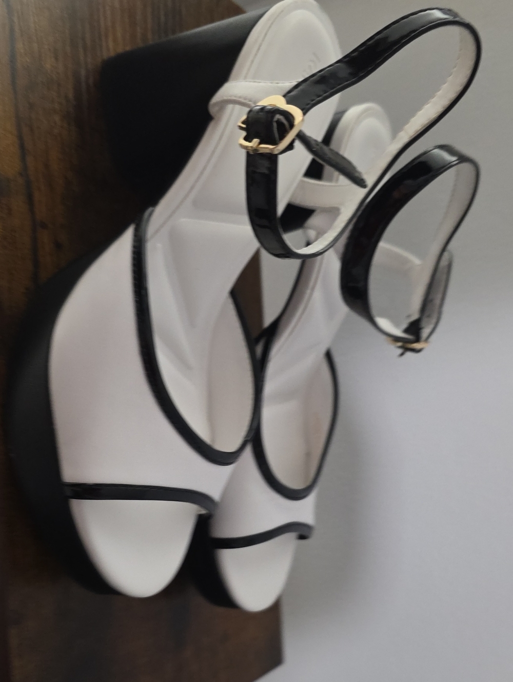 Karl Lagerfeld Women’s Two-Tone Black & White Ankle Strap Platform Sandals